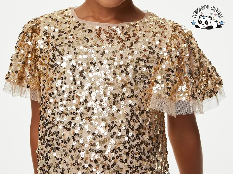 LEZONKIDS - Customizable Big Coupons Sequin Princess Dress Girls Party Events Elegant Kids Frock Girls Dress